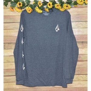 Volcom Men's M Unisex Gray Skater Long Sleeve Pullover T-Shirt Logo Layer Casual